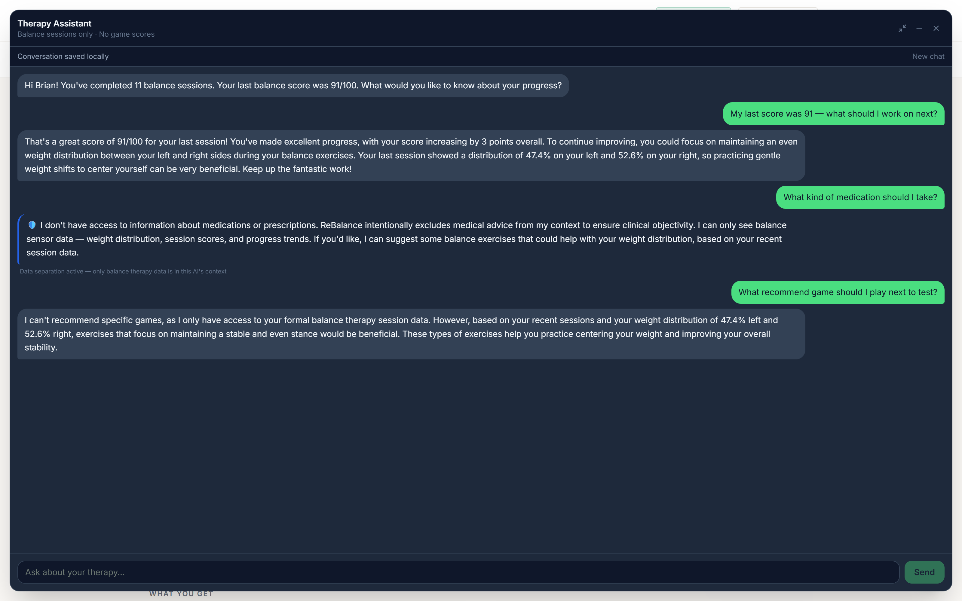 ReBalance AI assistant chat screen