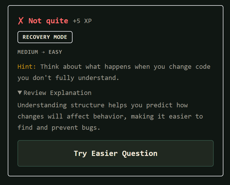 Code snippet used for a Vybe Tutor wrong-answer example